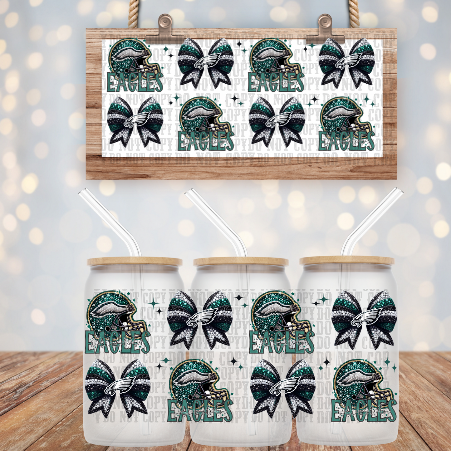 EAGLES STACKED FAUX RHINESTONE - 16oz UV DTF CUP WRAP