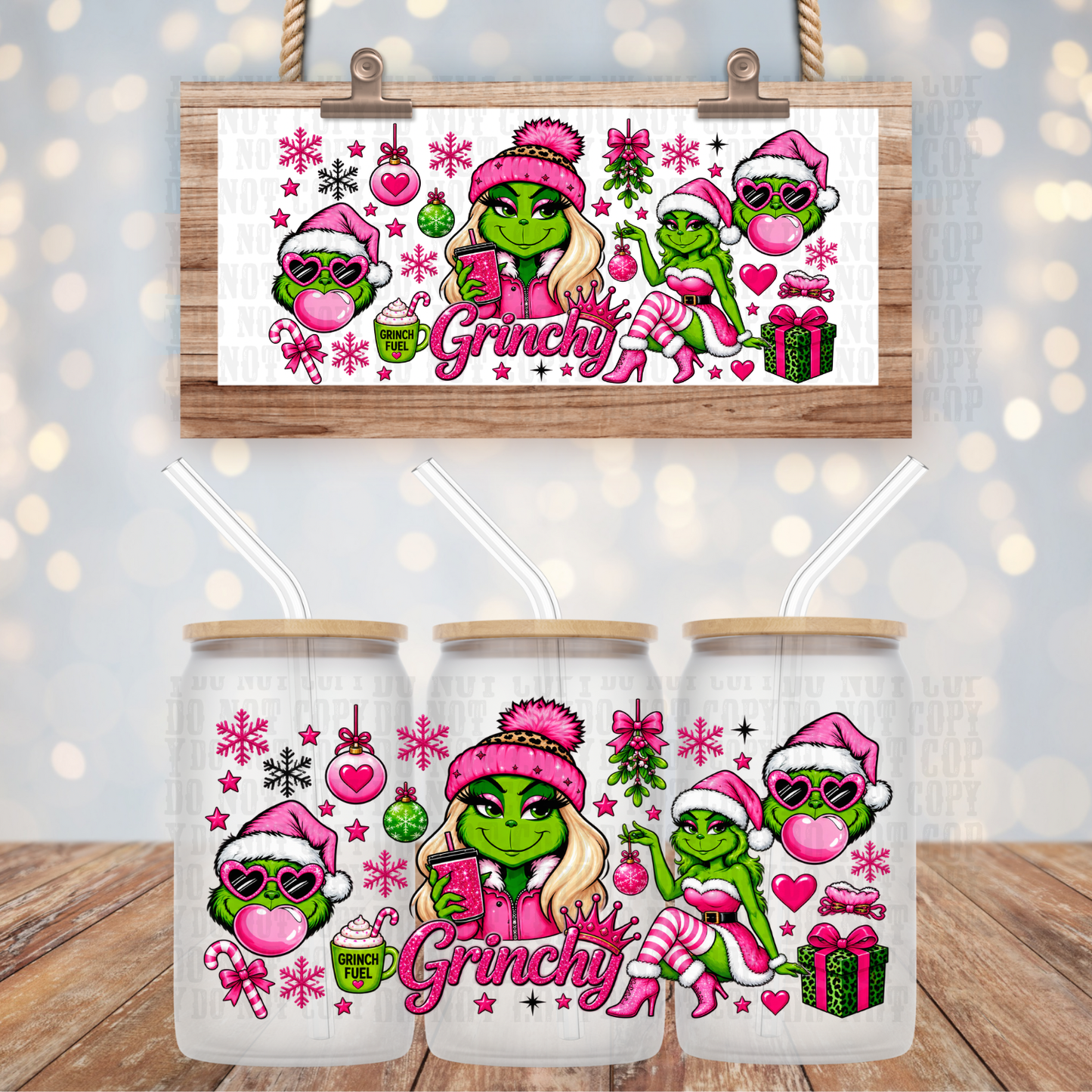 PINK STAY GRUMPY GIRL UV DTF CUP WRAP