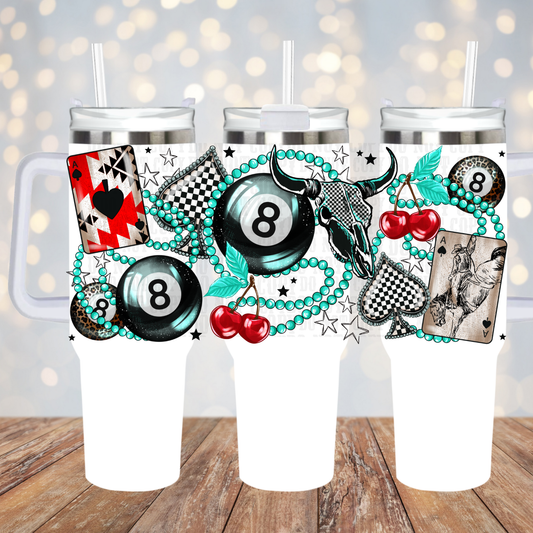 40OZ 8 BALL TURQOUISE UV DTF CUP WRAP