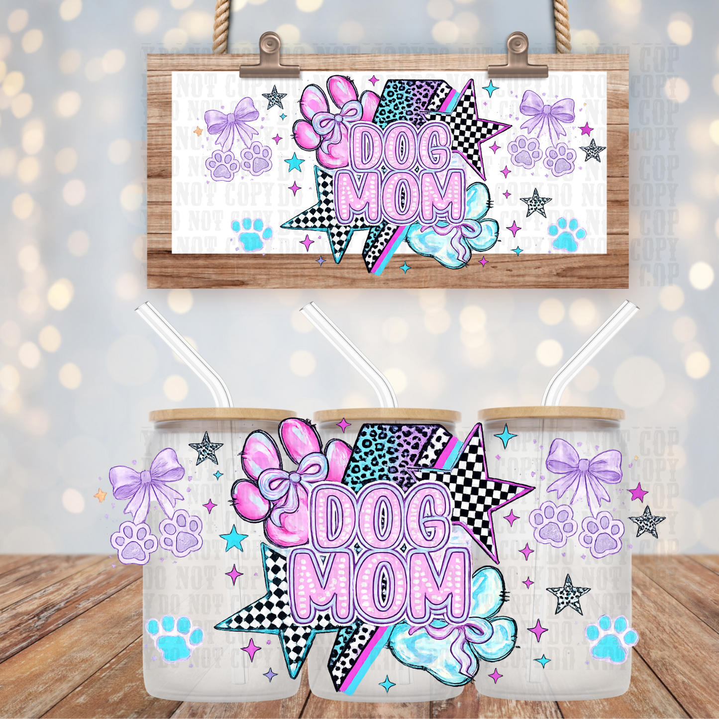 RETRO DOG MOM UV DTF CUP WRAP
