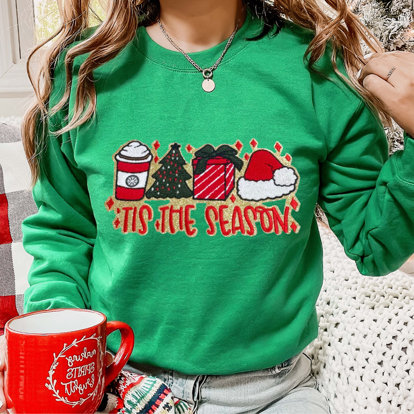 Red Tis the Season Chenille Patch