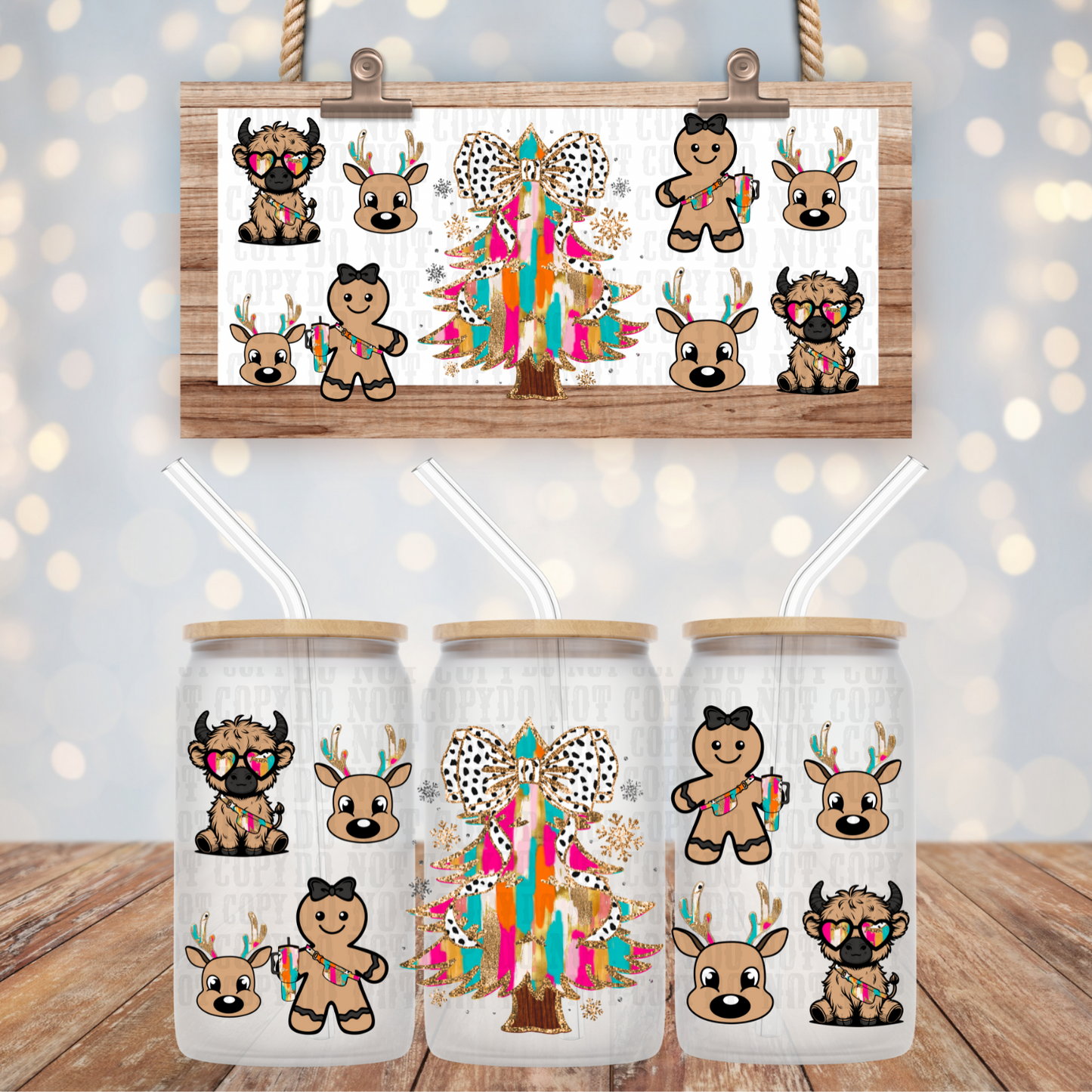GINGY AND COW CHRISTMAS TREE UV DTF CUP WRAP