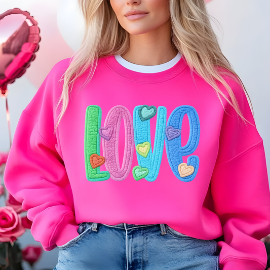 Valentine LOVE Chenille-Style DTF Transfer | Colorful Heart Patch Look | Valentine Shirt Transfer