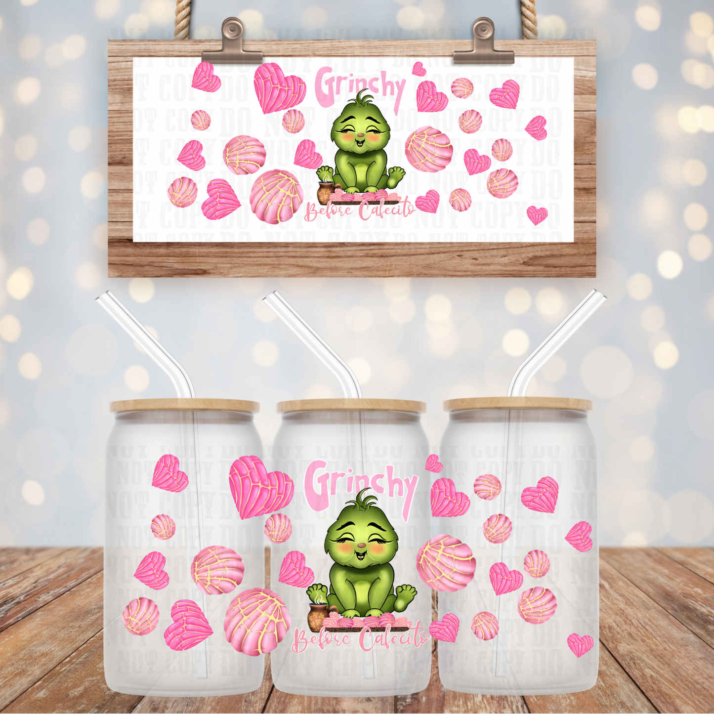 GRUMPY BEFORE CAFECITO PINK UV DTF CUP WRAP