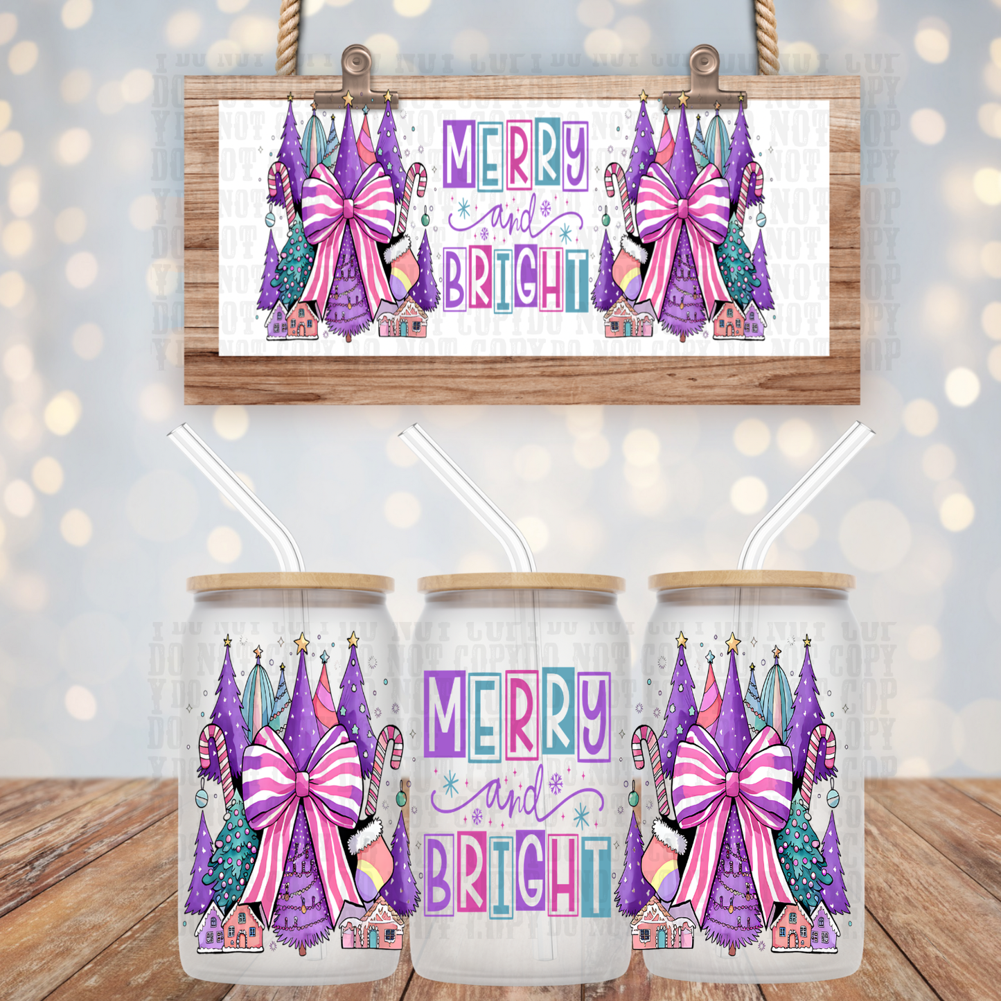 MERRY & BRIGHT COQUETTE UV DTF CUP WRAP