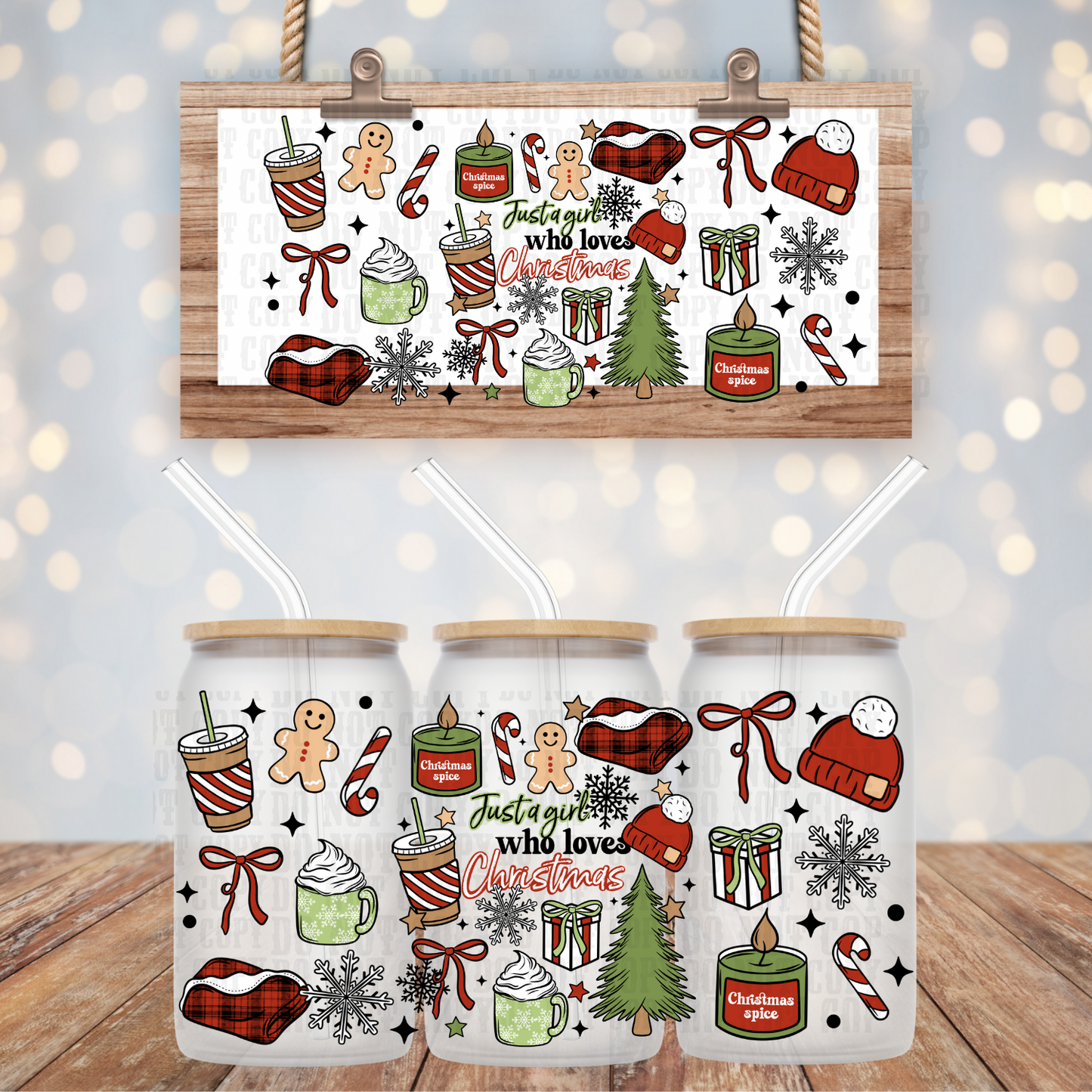 JUST A GIRL WHO LOVES CHRISTMAS UV DTF CUP WRAP