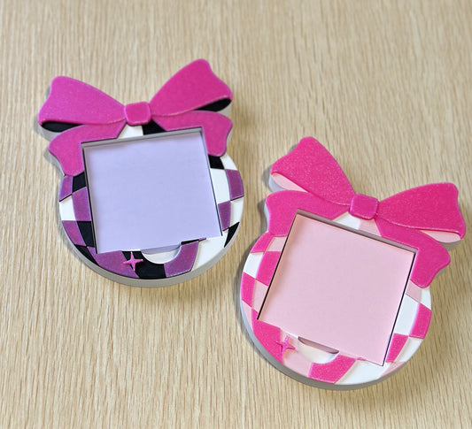 Disco Bow 3D Sticky Note Holder | Cute Checkered Desk Organizer
