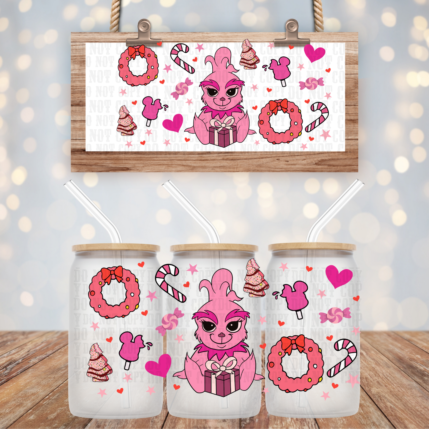 BABY PINK GRUMPY - POO UV DTF CUP WRAP