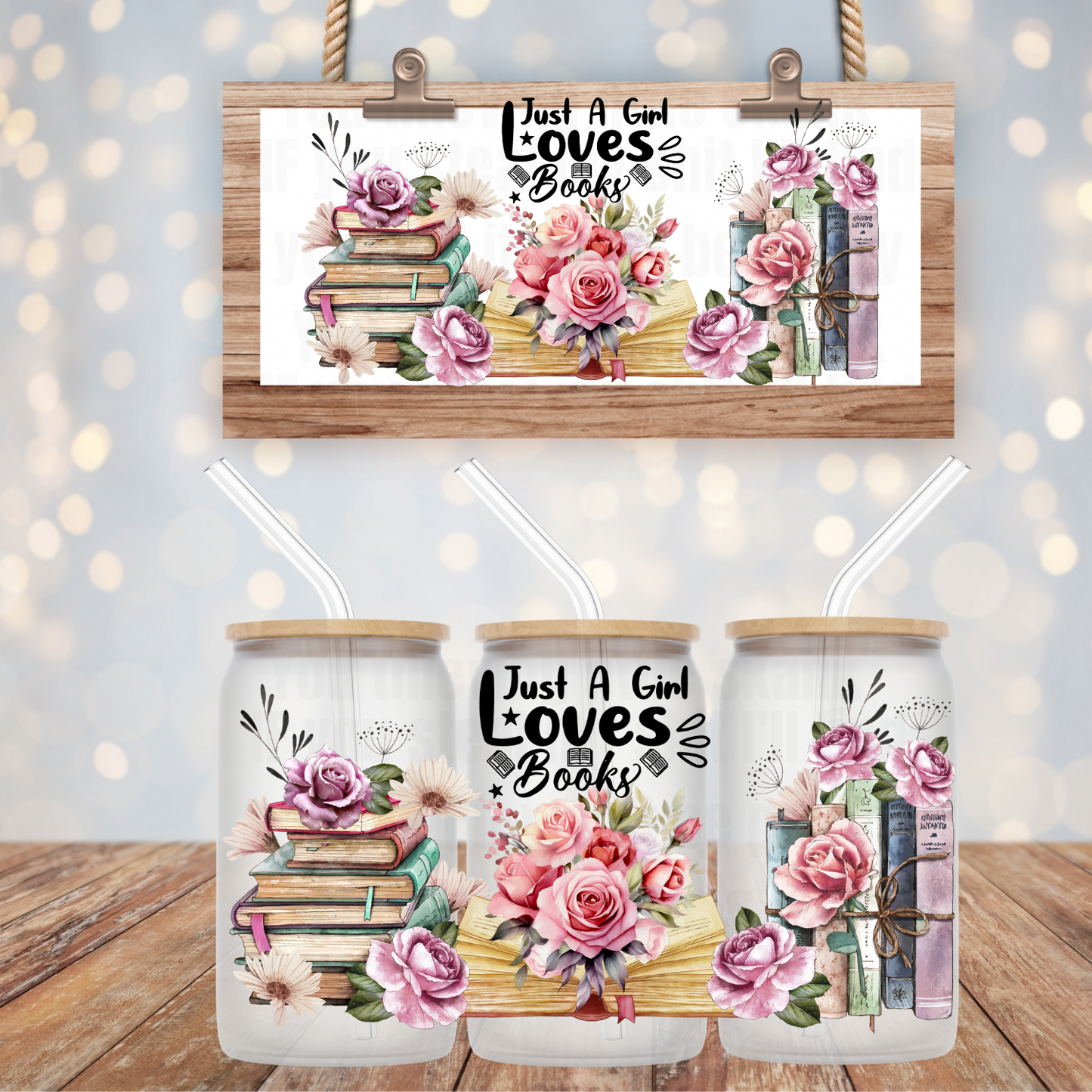 SUMMER FLORAL GIRL WHO LOVES BOOKS UV DTF CUP WRAP