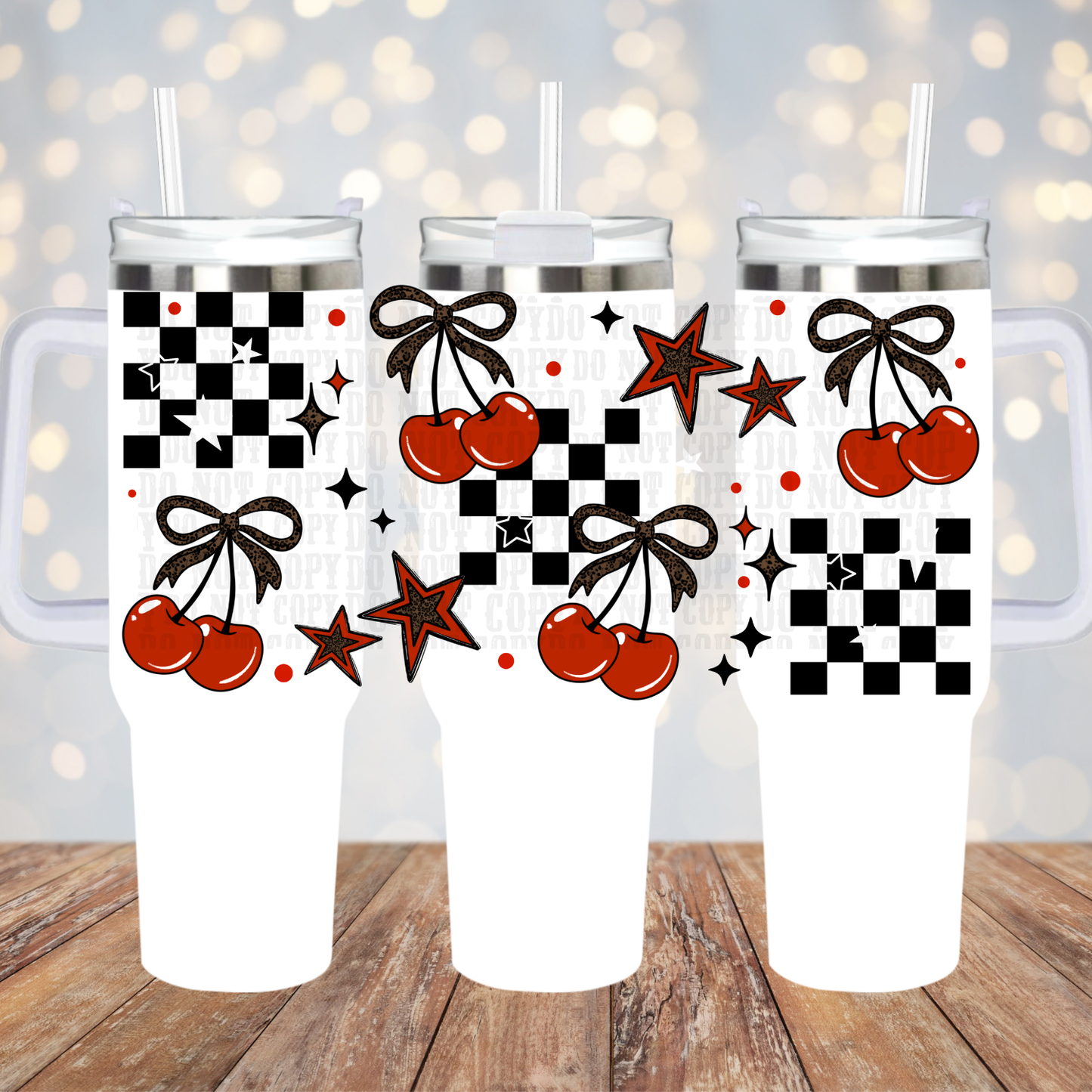 40oz WINTER CHECKER CHERRIES UV DTF CUP WRAP