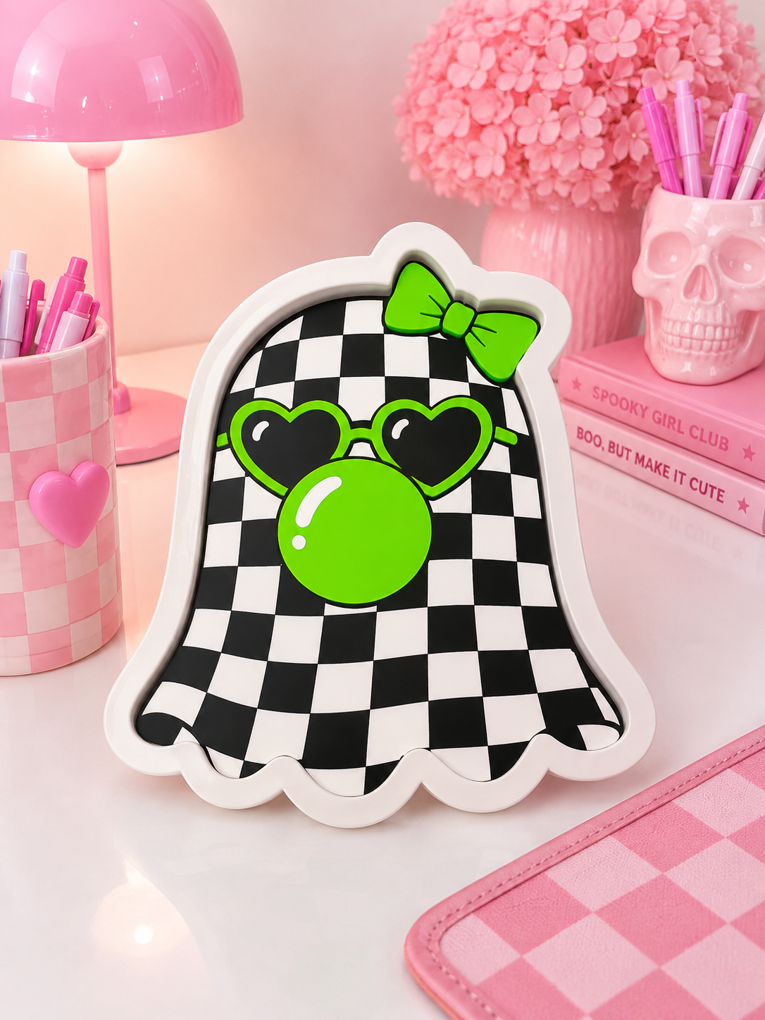 Checker GHOST Trinket Tray | Cute 3D Printed Catch-All Dish