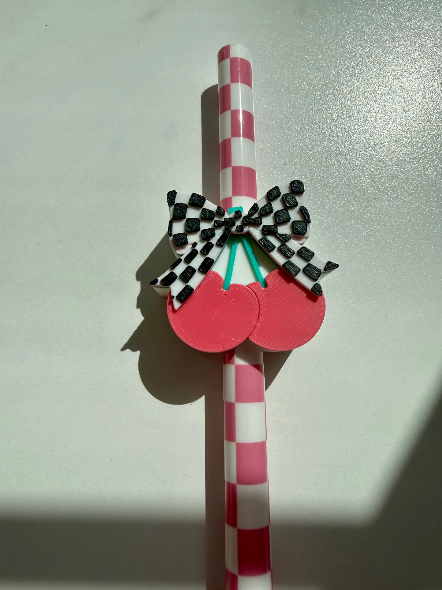 CHECKER CHERRY Straw Topper – 3D Printed Tumbler Accessory | Standard or Stanley