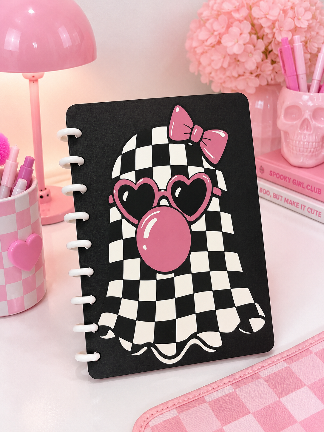 Checkered Ghost A5 Refillable Disc-Bound Notebook | Cute Halloween Planner & Journal