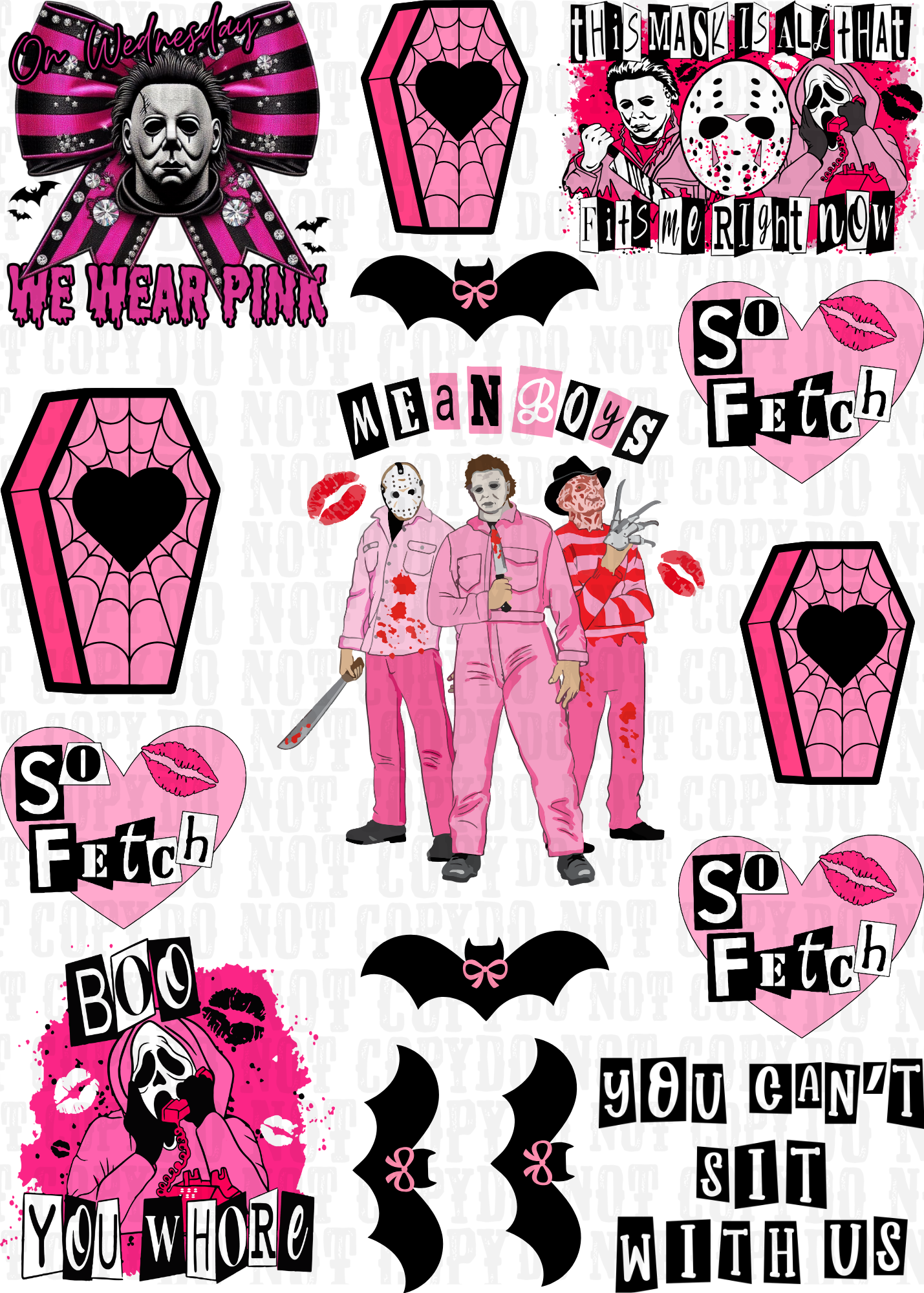 MEAN BOYS HORROR UV DTF ELEMENT SHEET -SHOP EXCLUSIVE
