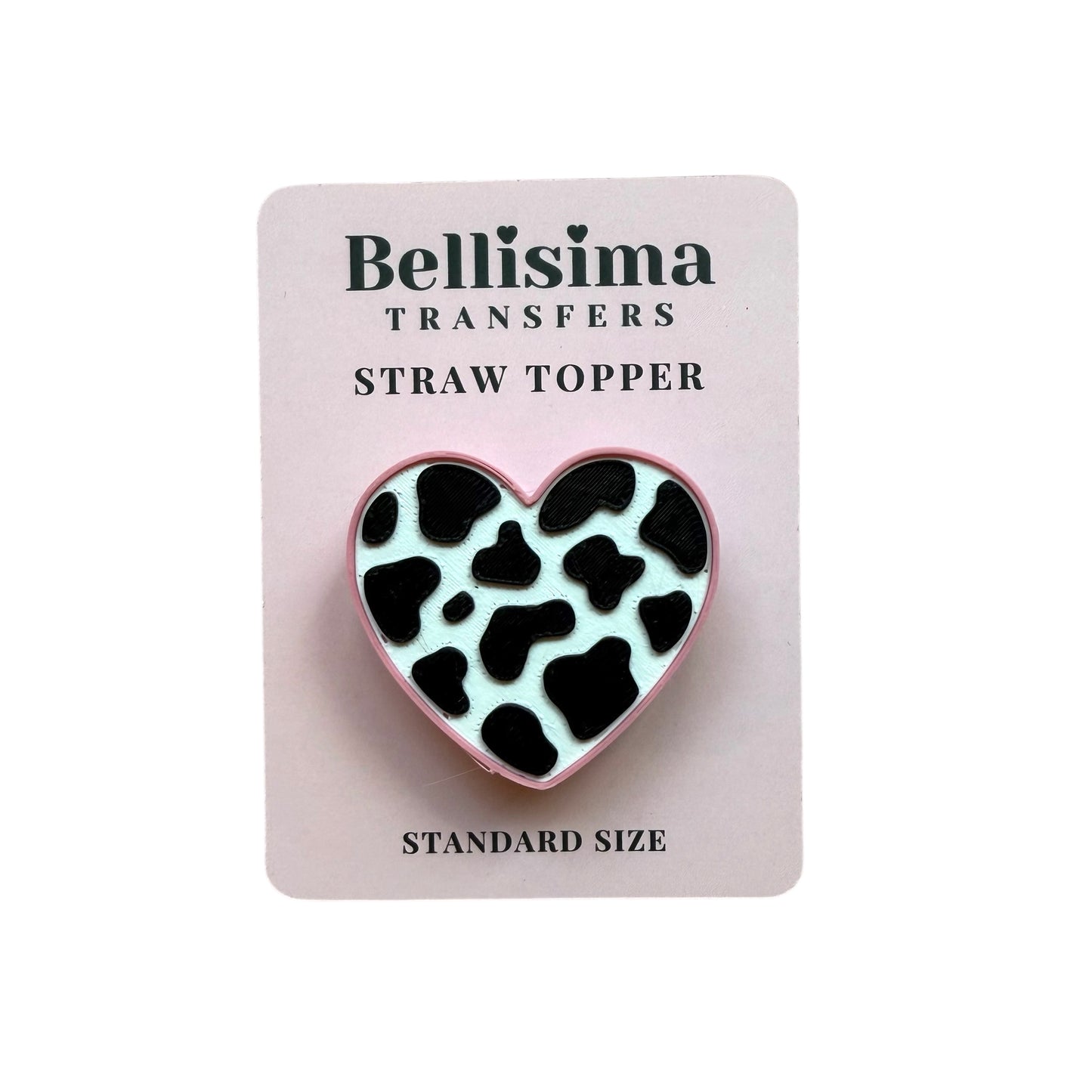 3D COW PRINT HEART STRAW TOPPER STANDARD OR STANLEY