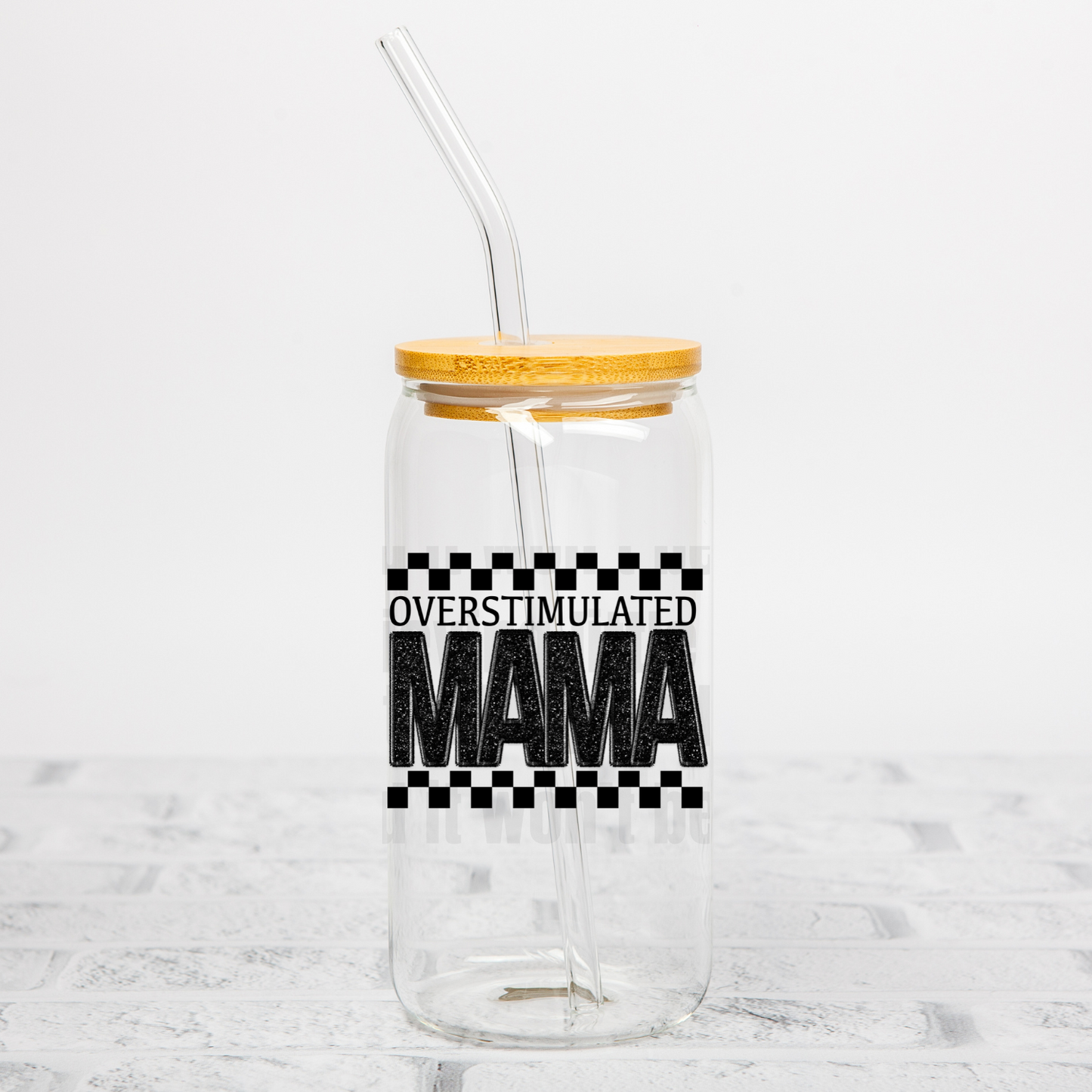 Over Stimulated Mama Faux Glitter UV DTF Decal