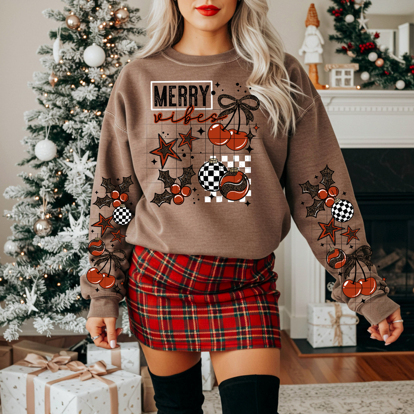 MERRY CHECKERED CHERRY W/SLEEVE DTF