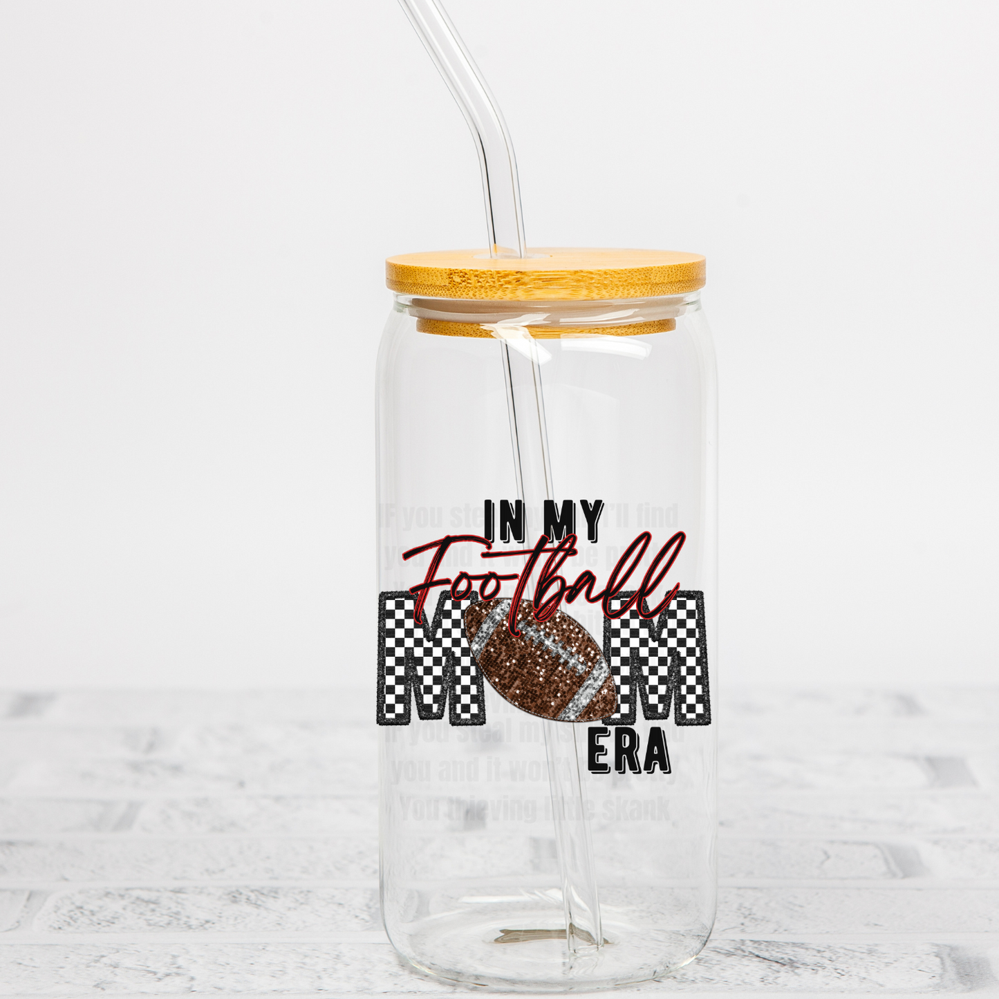 In My Football Mom Era Faux Glitter UV DTF Decal