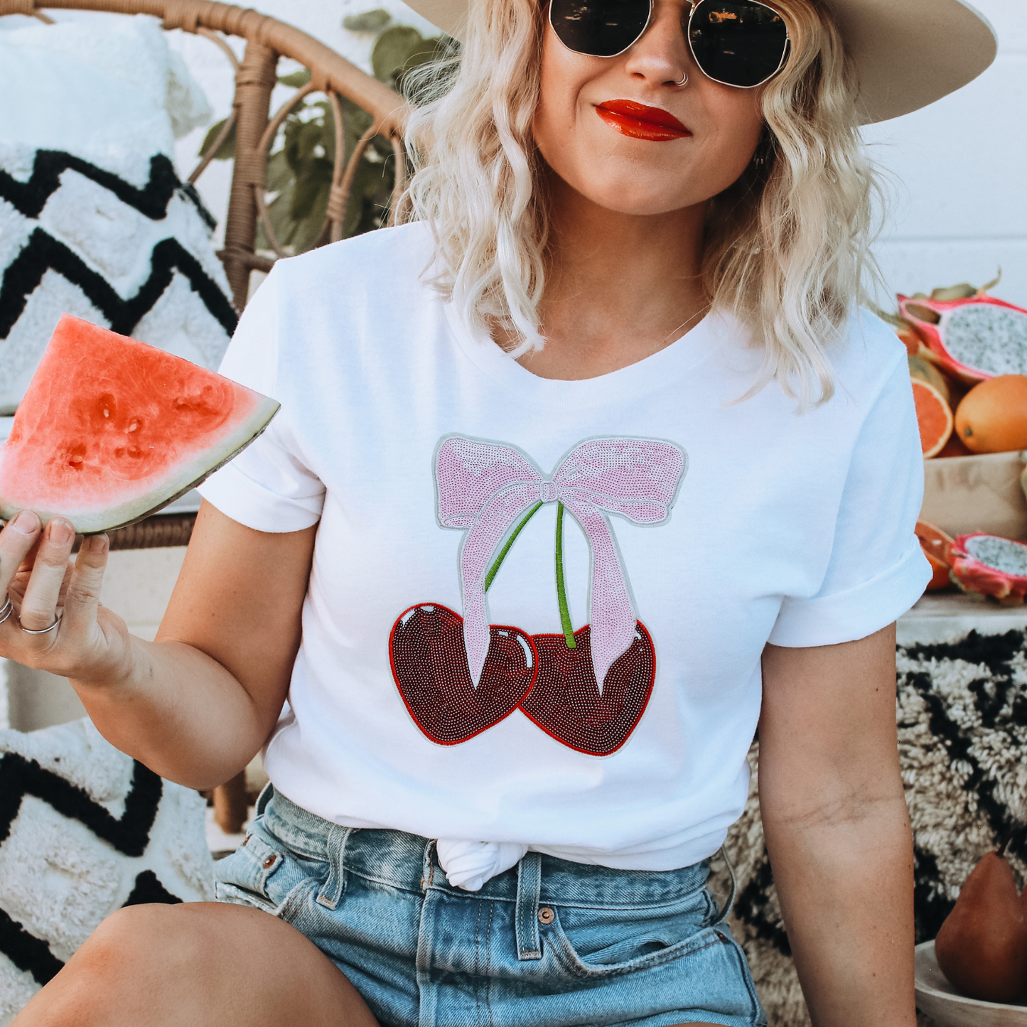 Thin Sequence Cherry Bow Patch