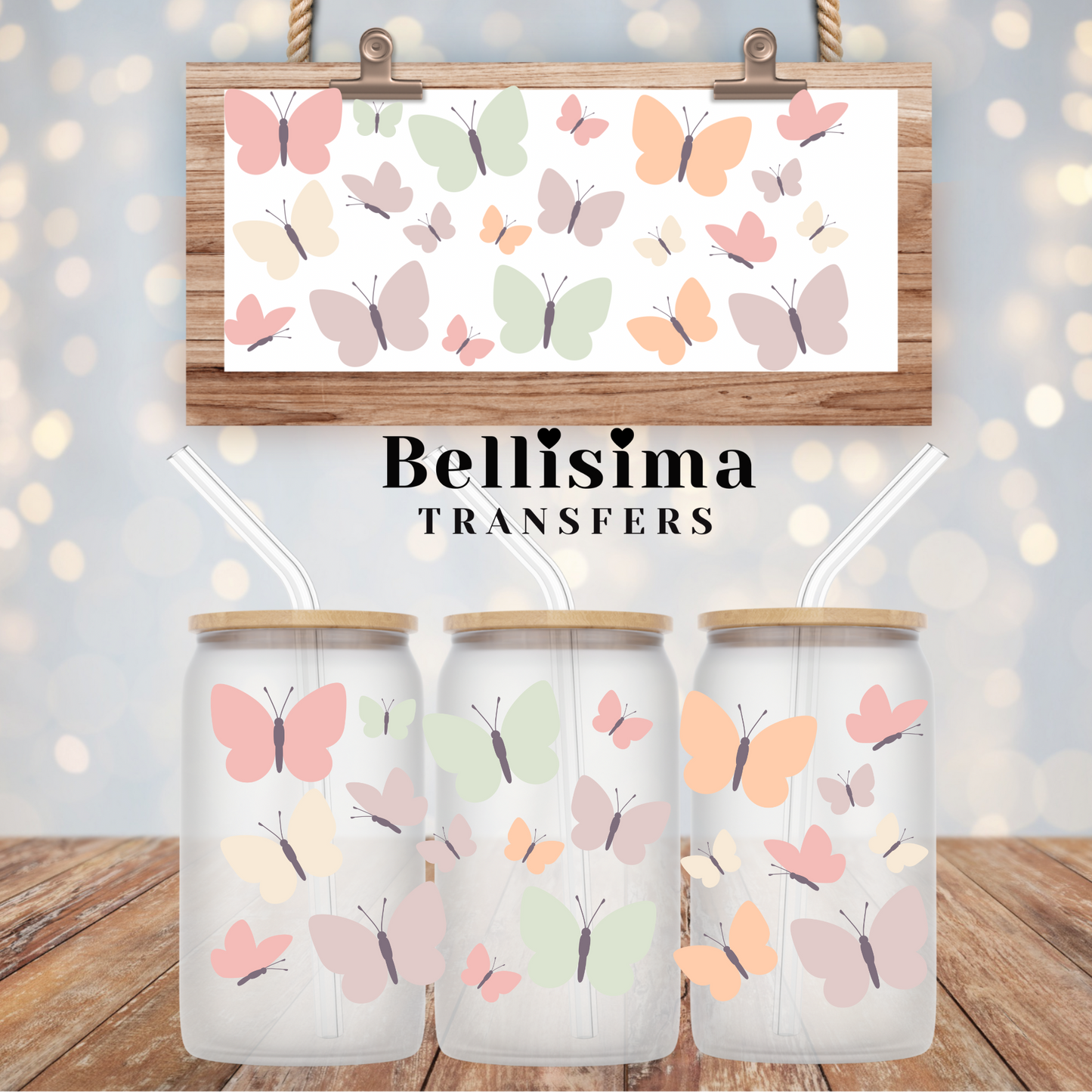 Pastel Butterfly UV DTF Cup Wrap