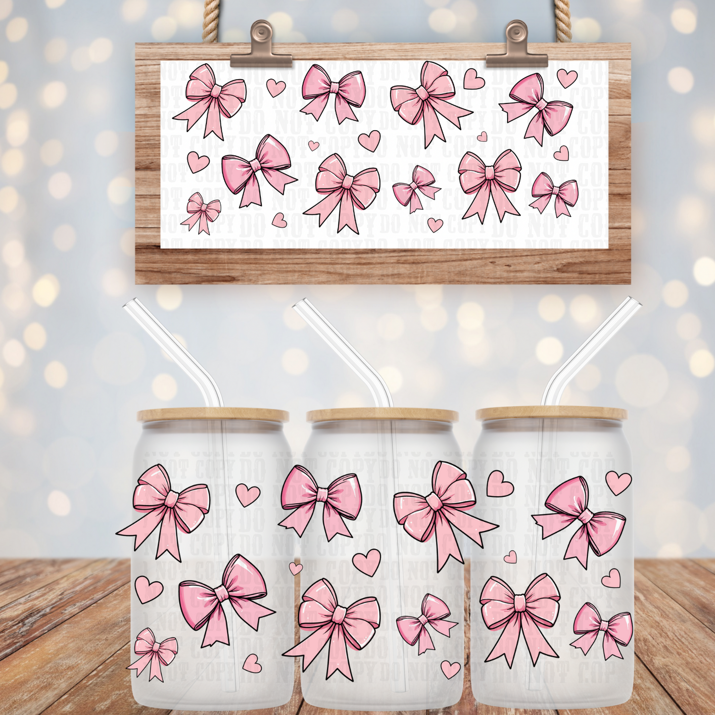 pink bows uv dtf cup wrap