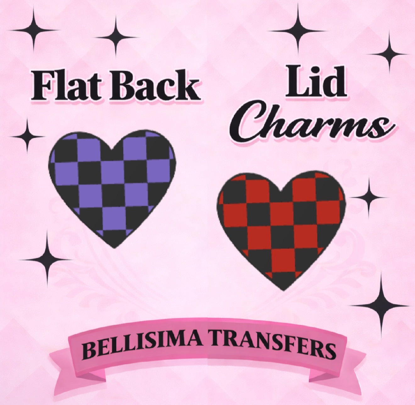 CHECKER HEARTS CHARMS Flat Back Lid Charms