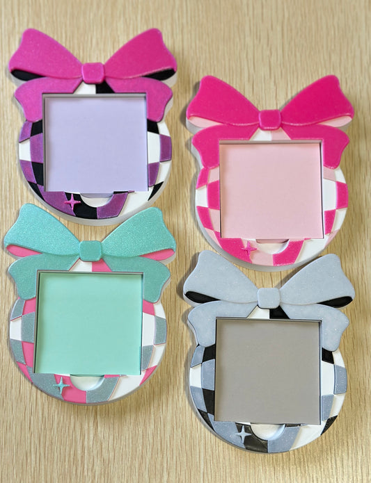 Disco Bow 3D Sticky Note Holder | Cute Checkered Desk Organizer