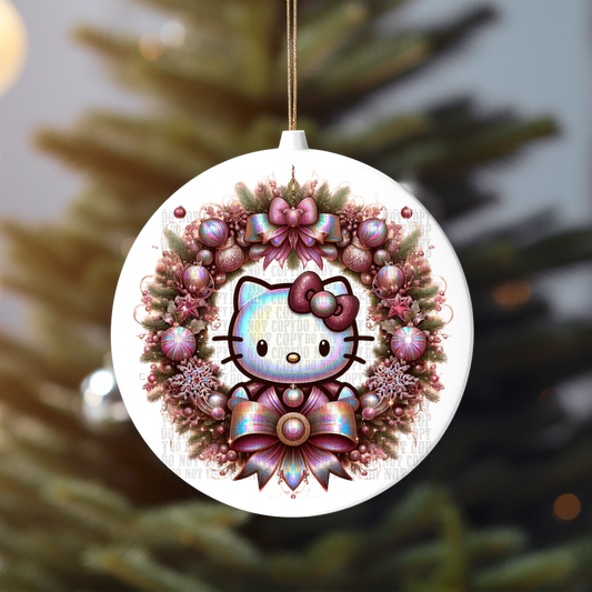 HOLOGRAPHIC KITTY WREATH UV DTF ORNAMENT DECAL