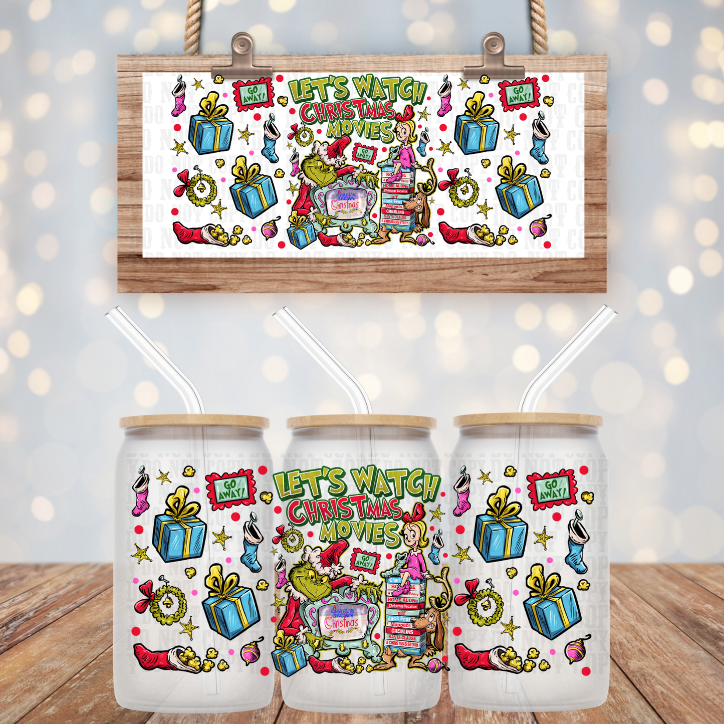 LET'S WATCH GRUMPY MOVIES   UV DTF CUP WRAP