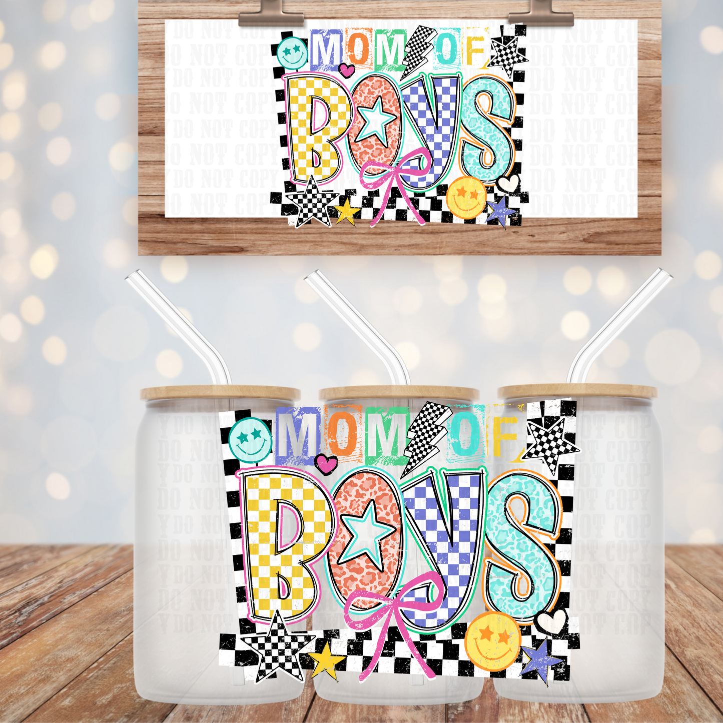 COLORFUL MOM OF BOYS  UV DTF CUP WRAP