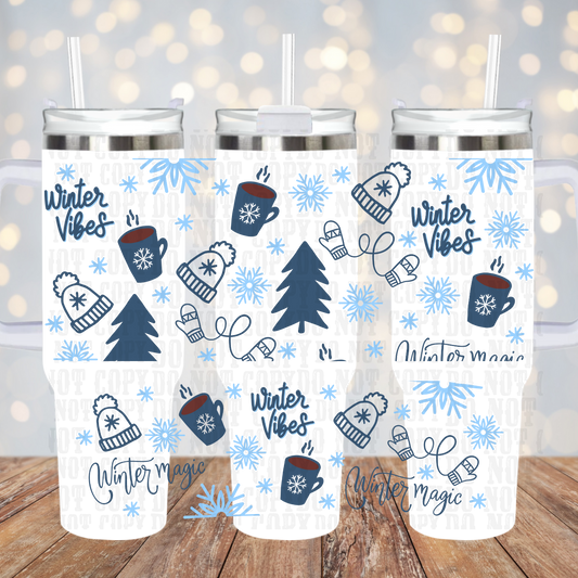 40oz BLUE CHRISTMAS WINTER VIBES  UV DTF CUP WRAP