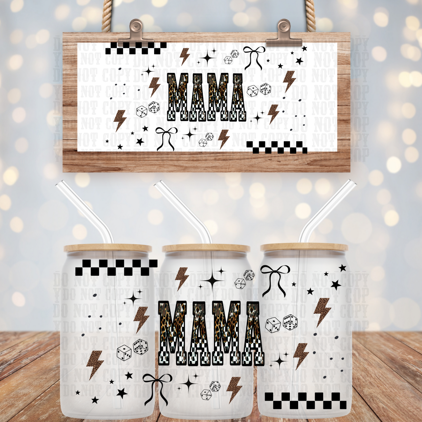 MAMA CHEETAH CHECKER  UV DTF CUP WRAP - SHOP EXCLUSIVE BY CIERA