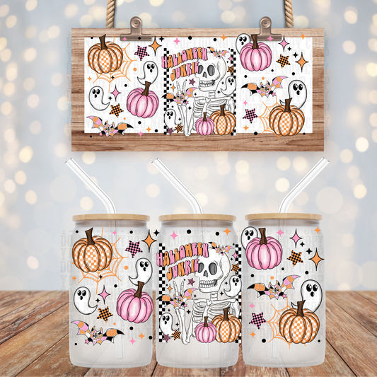 PINK CHECKERED HALLOWEEN JUNKIE UV DTF CUP WRAP
