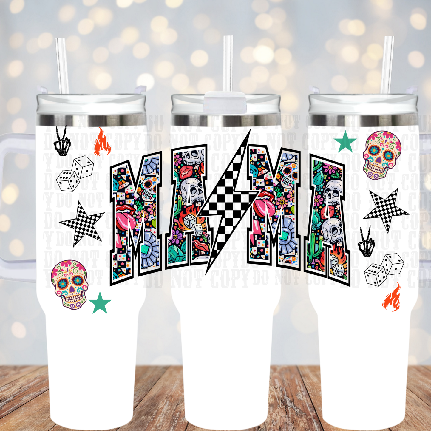40oz FLORAL SKELLY MAMA UV DTF Cup Wrap - SHOP EXCLUSIVE BY CIERRA