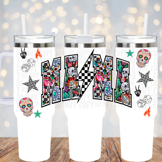 40oz FLORAL SKELLY MAMA UV DTF Cup Wrap - SHOP EXCLUSIVE BY CIERRA