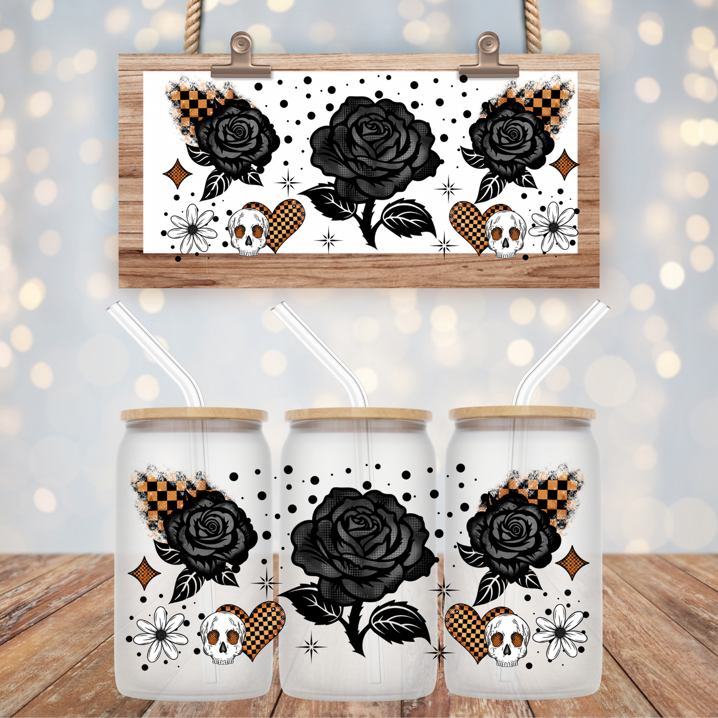 FALL CHECKERED ROSES UV DTF CUP WRAP