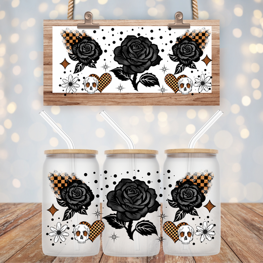 FALL CHECKERED ROSES UV DTF CUP WRAP