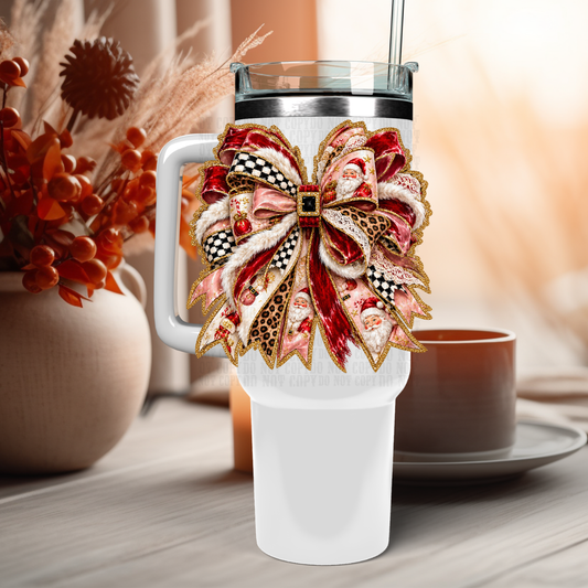 16/40 OZ COQUETTE CHECKER CHRISTMAS BOW  UV DTF Cup Decal