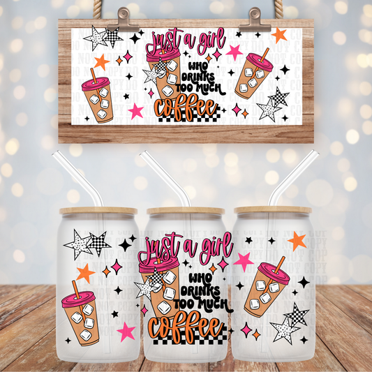 CHECKERED TOO MUCH COFFEE UV DTF CUP WRAP