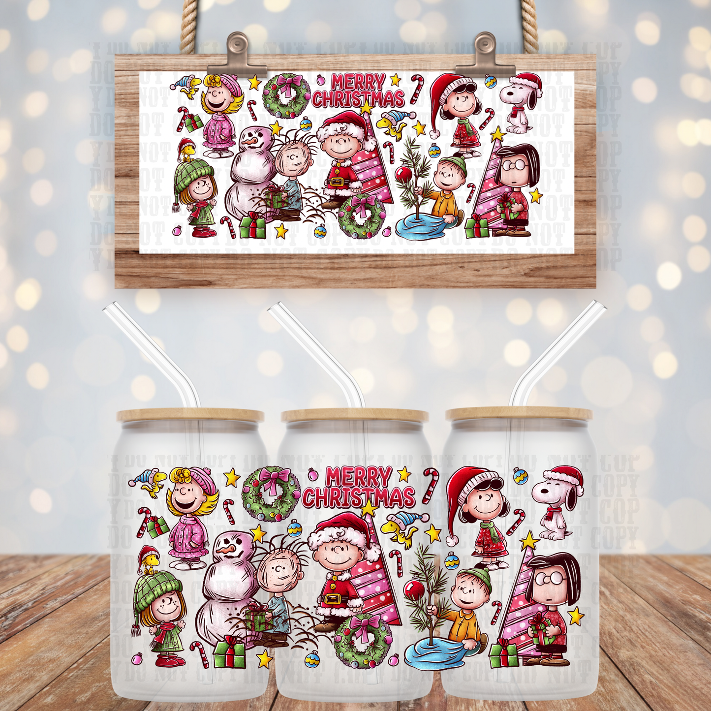 PEANUTS CHRISTMAS GANG  UV DTF CUP WRAP