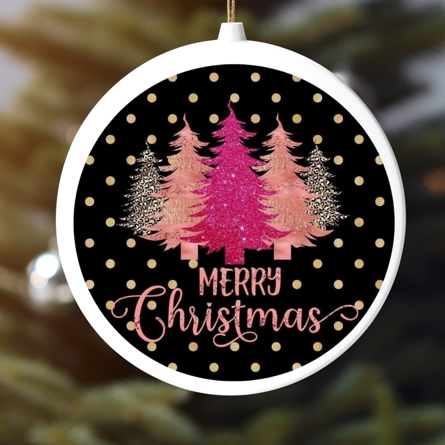 BLACK AND PINK MERRY TREES UV DTF ORNAMENT DECAL