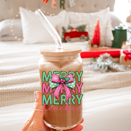 MERRY TEACHER STACKED   UV DTF DECAL