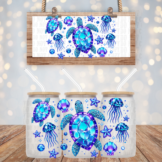 JEWLED SEA TURTLE UV DTF CUP WRAP