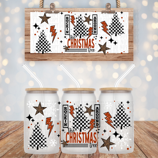 CHECKERED ROCKING AROUND THE TREE UV DTF CUP WRAP