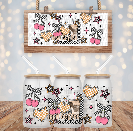 CHECKERED ICED COFFEE ADDICT UV DTF CUP WRAP