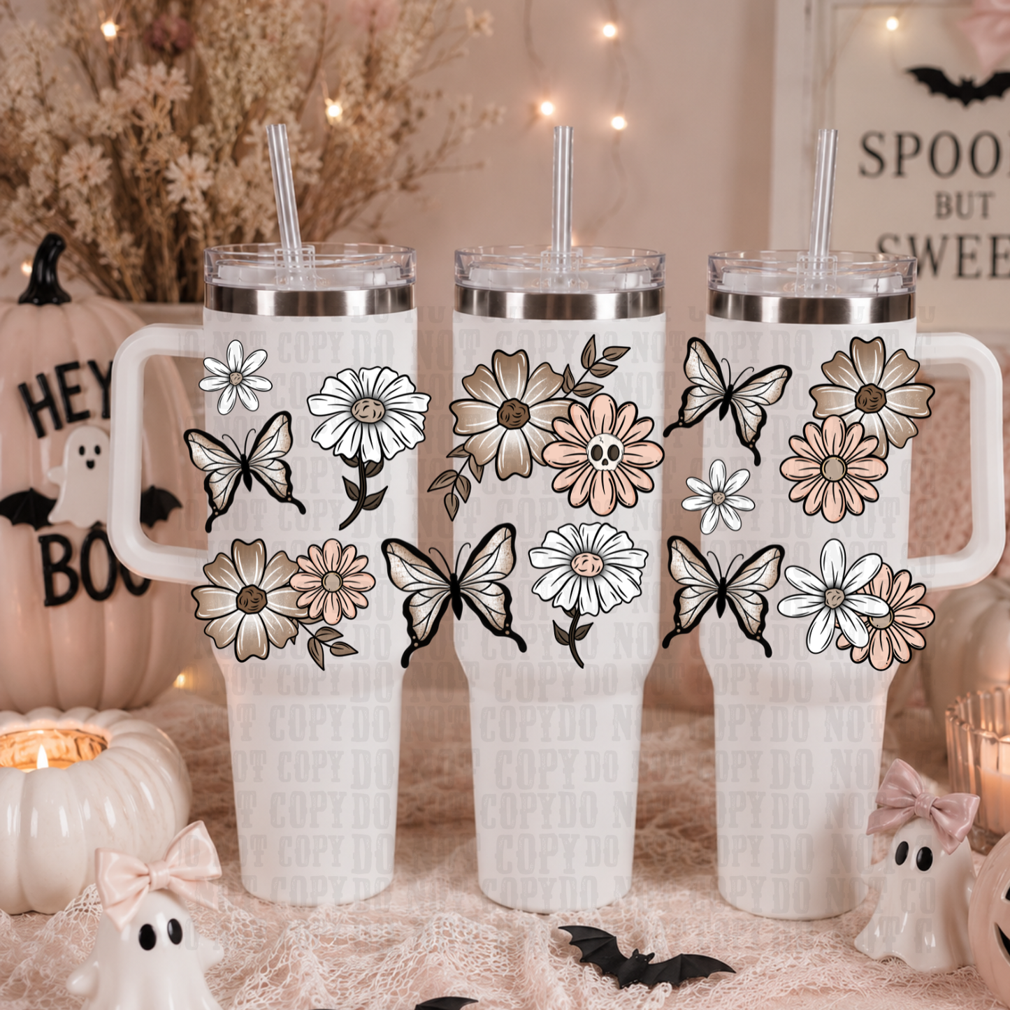 40oz FALL SKELLY FLORALS  UV DTF CUP WRAP