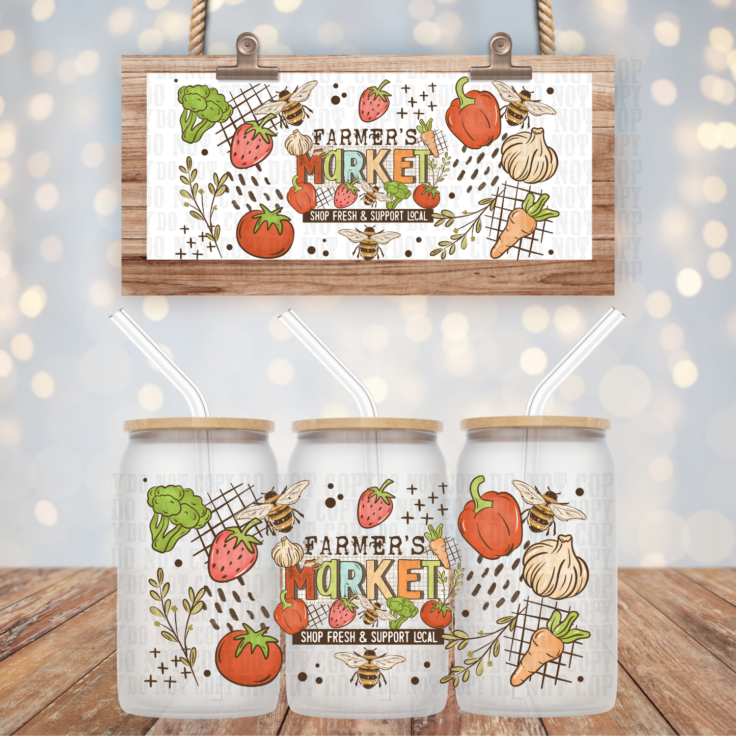 FARMERS MARKET UV DTF CUP WRAP