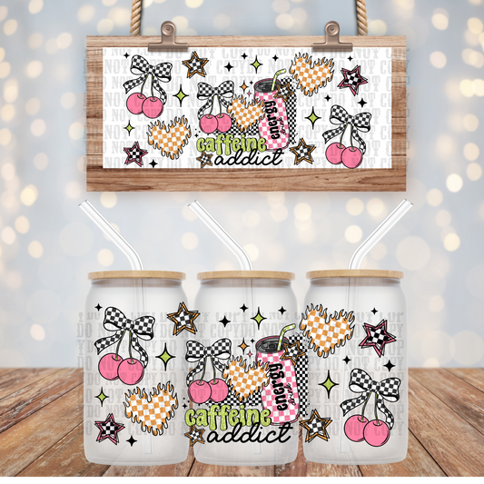 CHECKERED CAFFIENE ADDICT UV DTF CUP WRAP