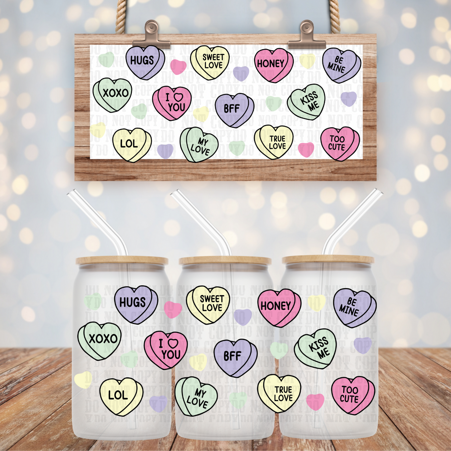 CONVERSATION HEARTS-16oz UV DTF CUP WRAP