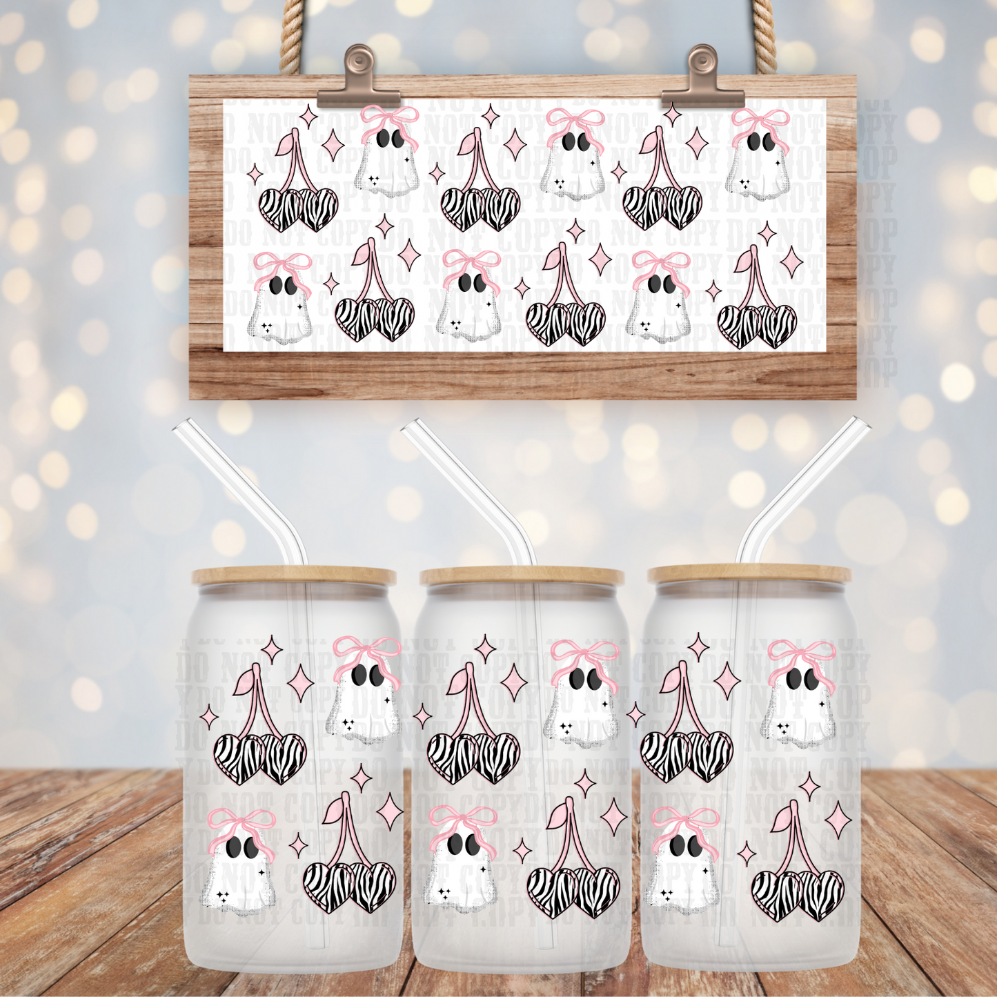 ZEBRA CHERRY GHOSTIES UV DTF CUP WRAP